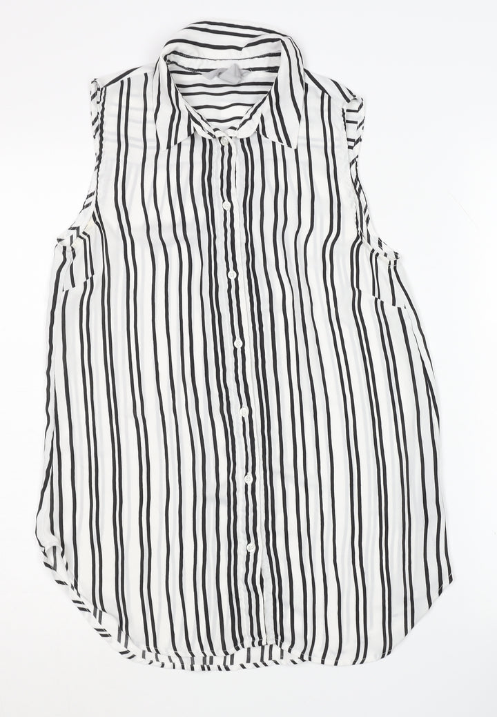 H&M Women's Black Striped Button-Up Sleeveless Shirt