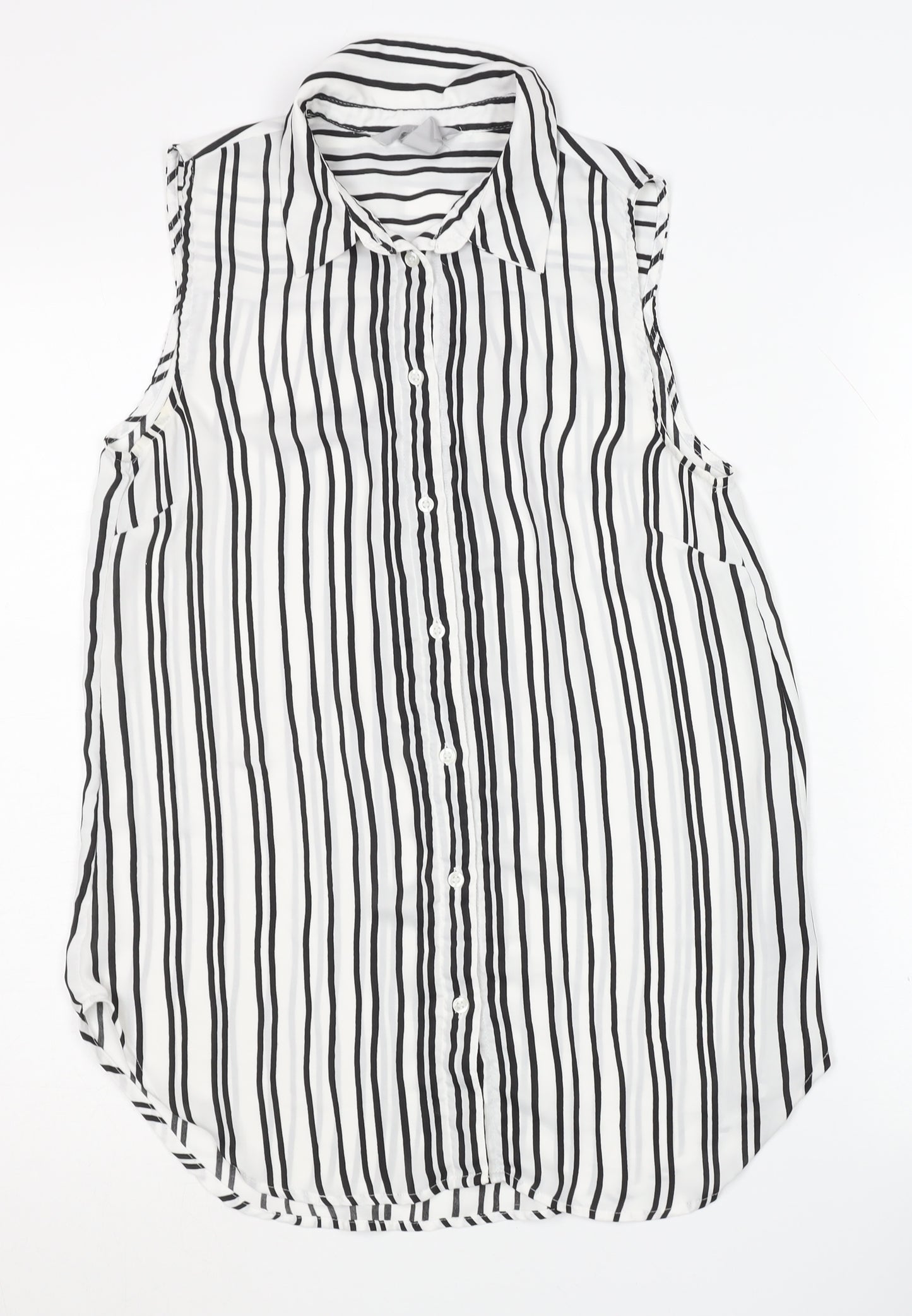 H&M Women's Black Striped Button-Up Sleeveless Shirt