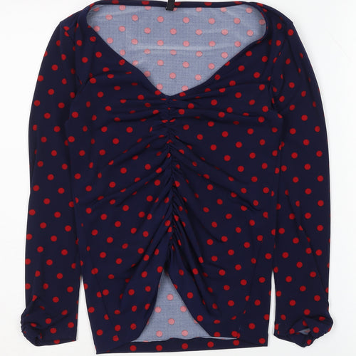 Stradivarius Women's Blue Polka Dot Blouse Size 12