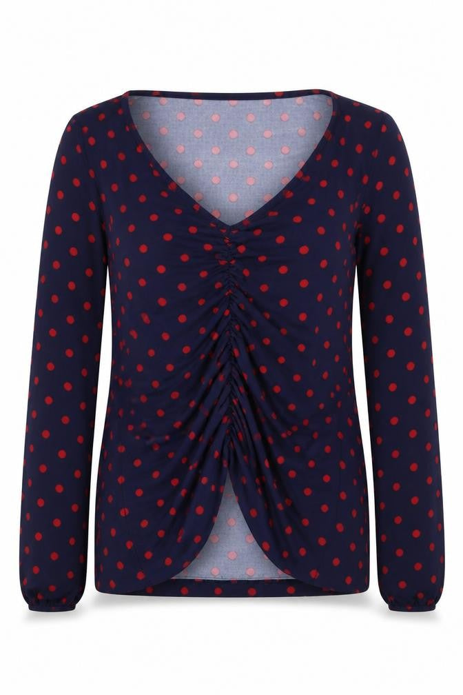 Front view of Stradivarius Women's Blue Polka Dot Blouse, size 12
