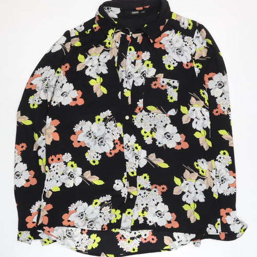 Oasis Women's Black Floral Blouse, Size 10, Collared