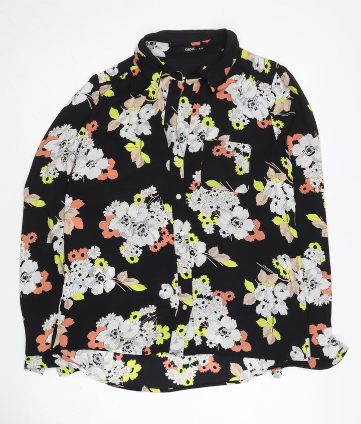 Oasis Women's Black Floral Blouse, Size 10, Collared