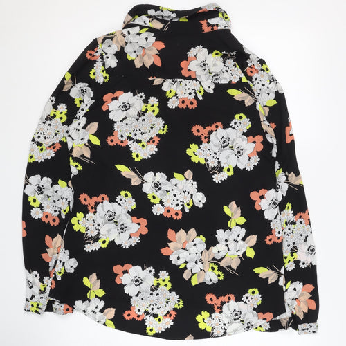 Oasis Women's Black Floral Blouse, Size 10, Collared