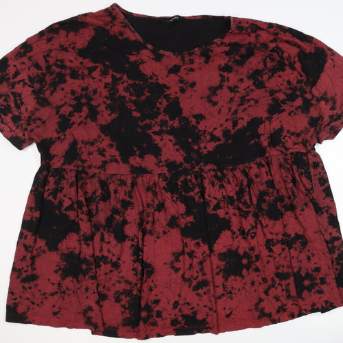 Yours Women's Plus Size Tie-Dye Tunic T-Shirt, Red/Black