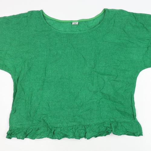 BESLIKA Women's Green Linen Blouse - One Size, Ruffled