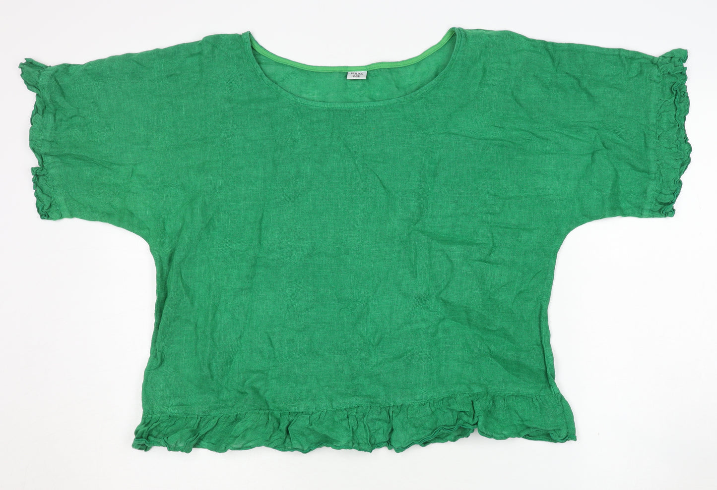 BESLIKA Women's Green Linen Blouse - One Size, Ruffled