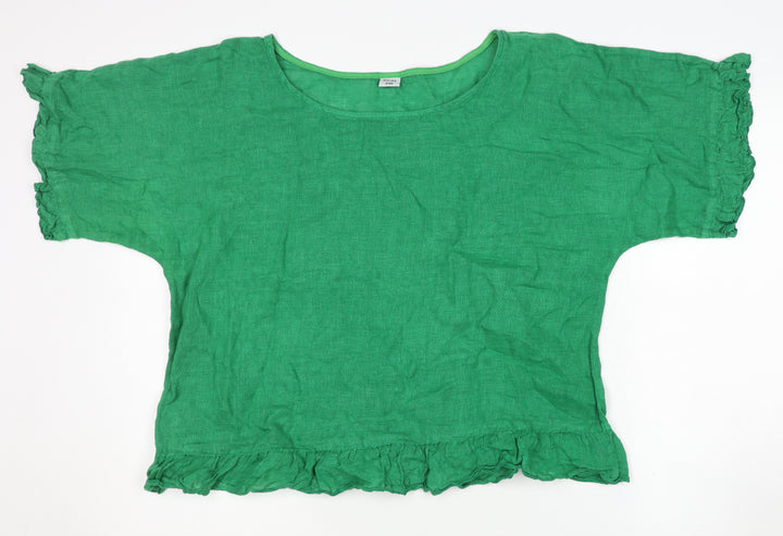BESLIKA Women's Green Linen Blouse - One Size, Ruffled