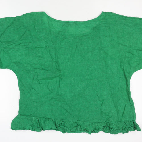 BESLIKA Women's Green Linen Blouse - One Size, Ruffled