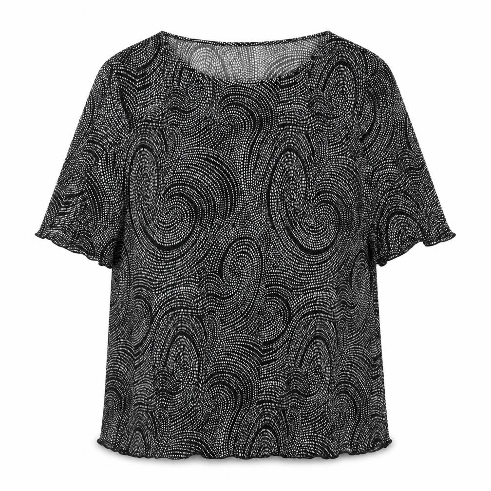 Front view of Vida Vi Women's Black Geometric Blouse, size 18