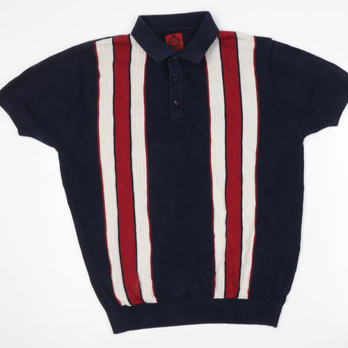 Swade Men's Blue XL Striped Polo Shirt
