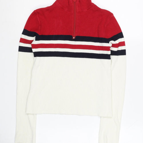 Urban Outfitters Womens Red Striped 1/4 Zip Sweatshirt Size S