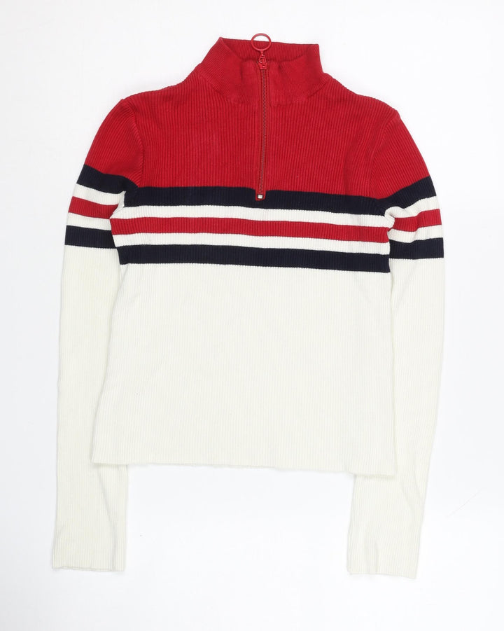 Urban Outfitters Womens Red Striped 1/4 Zip Sweatshirt Size S