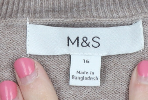 Marks and Spencer Women's Beige Pullover Jumper Size 16