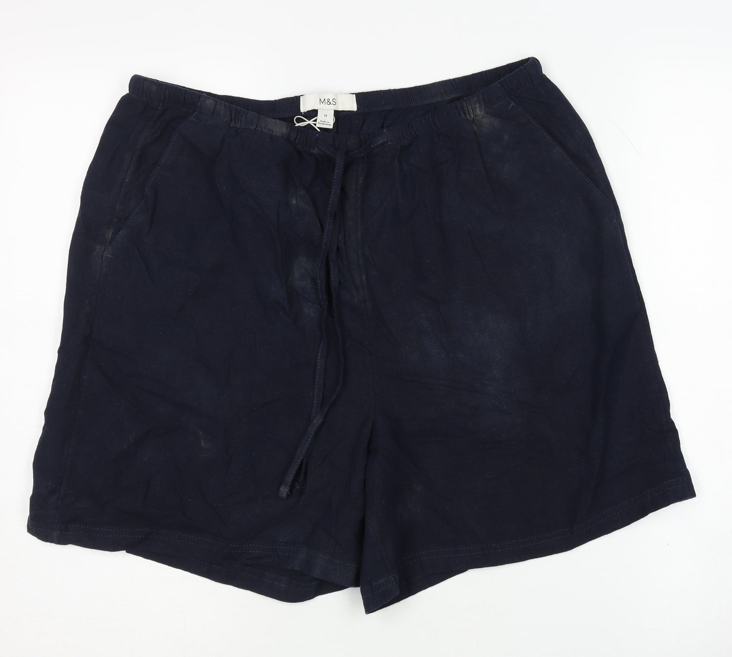 Marks and Spencer Women's Blue Linen Blend Casual Shorts