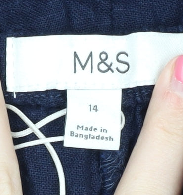Marks and Spencer Women's Blue Linen Blend Casual Shorts