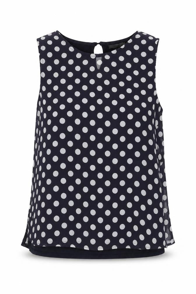 Front view of Topshop Women's Blue Polka Dot Blouse, size 10