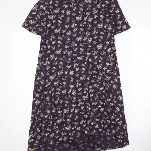Fat Face Floral Purple Short Sleeve Dress - Size 8, Women