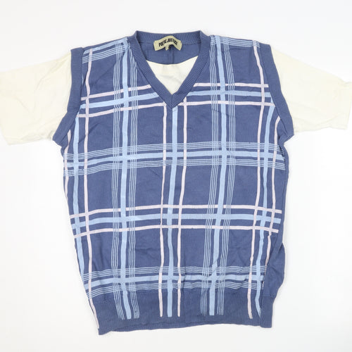 Poetic Justice Men's Blue Check Knit Vest
