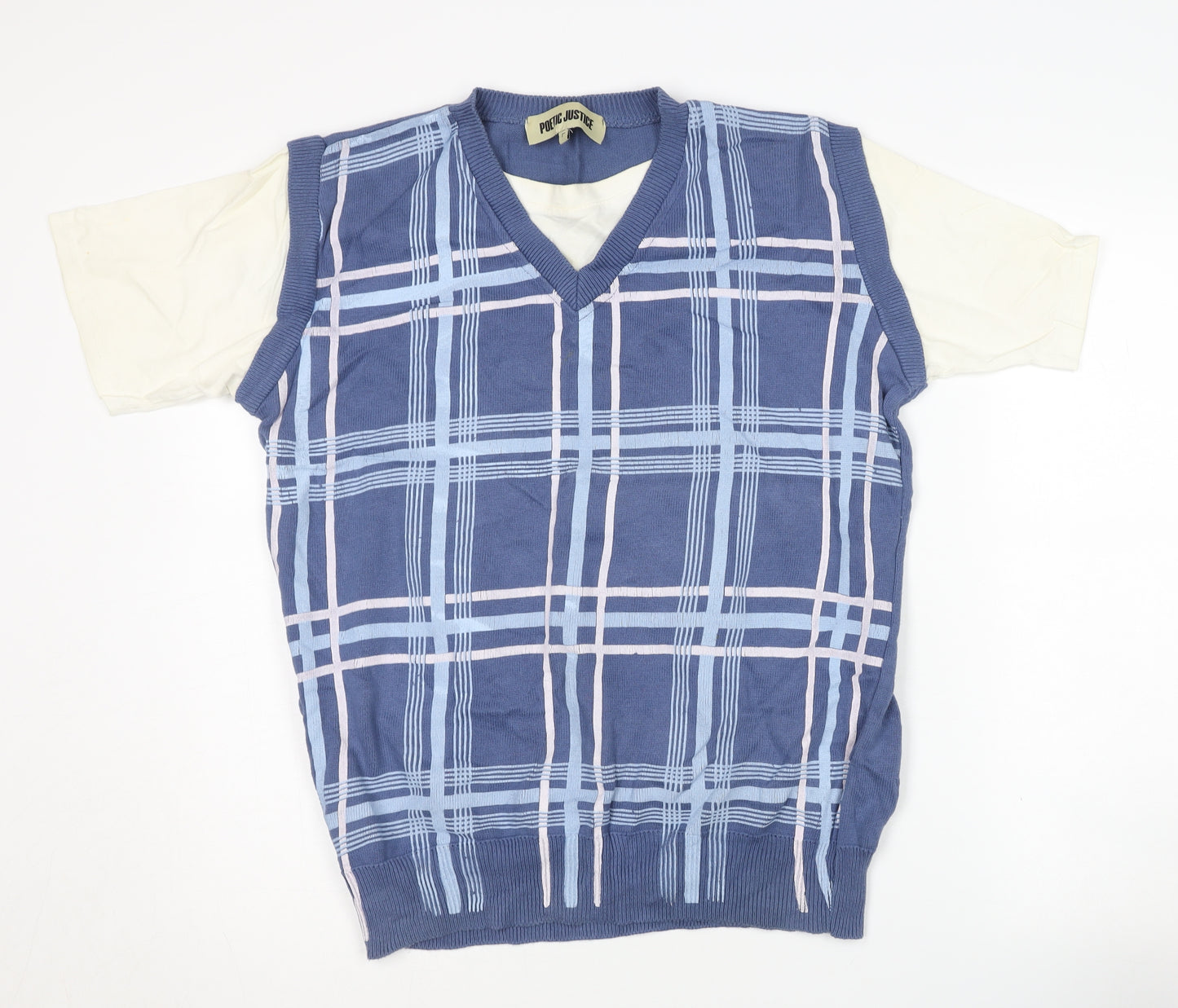 Poetic Justice Men's Blue Check Knit Vest