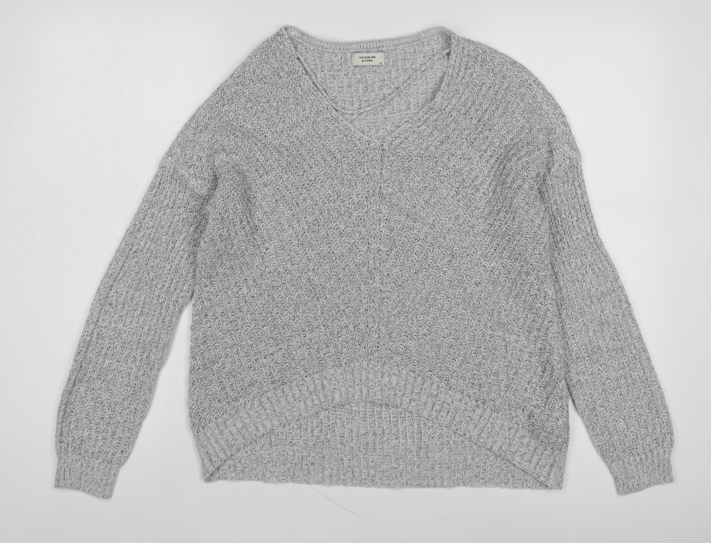 Jacqueline de Yong Women's Grey V-Neck Pullover XS