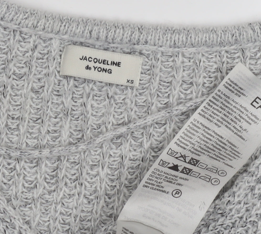 Jacqueline de Yong Women's Grey V-Neck Pullover XS
