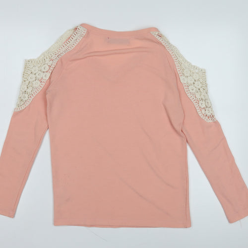 Boohoo Pink V-Neck Cold Shoulder Knit Jumper S
