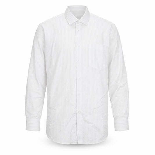 Front view of Diner's Men's White Pinstripe Dress Shirt 15.5