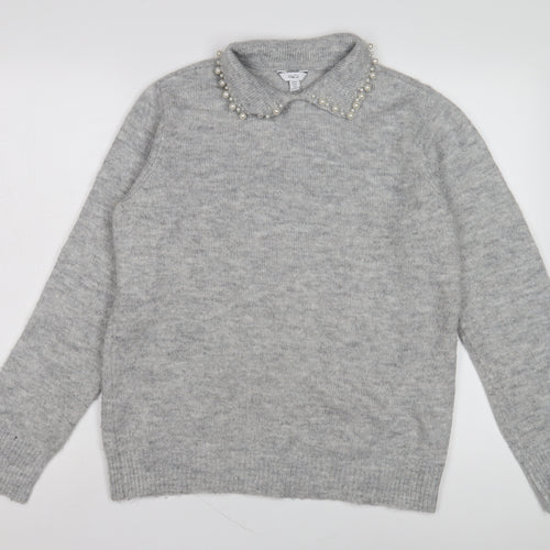 M&Co Women's Grey Collared Jumper Size 10