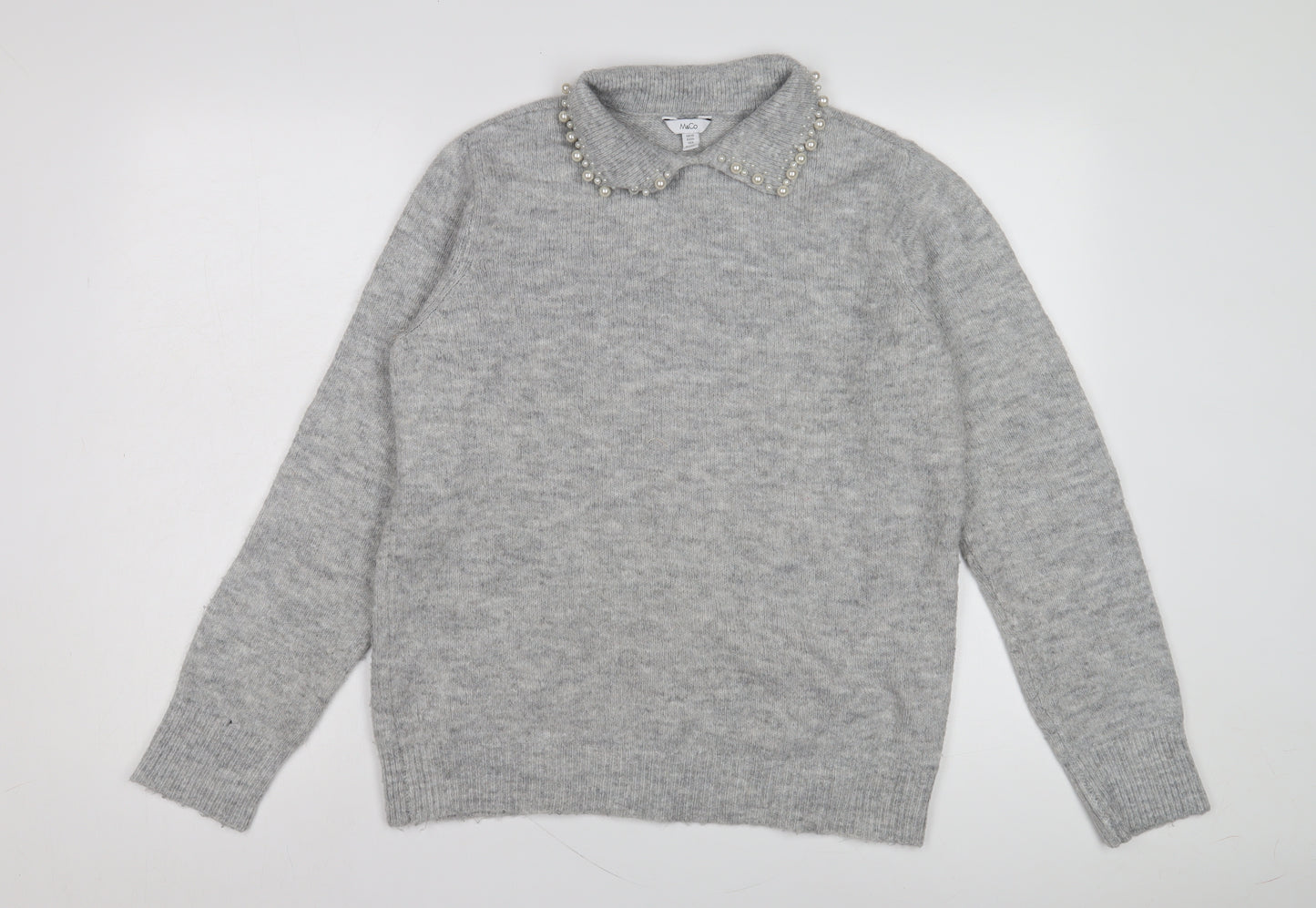 M&Co Women's Grey Collared Jumper Size 10