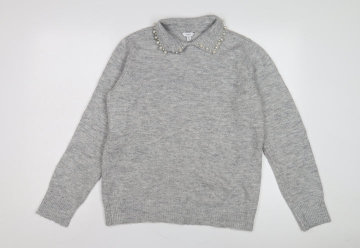 M&Co Women's Grey Collared Jumper Size 10