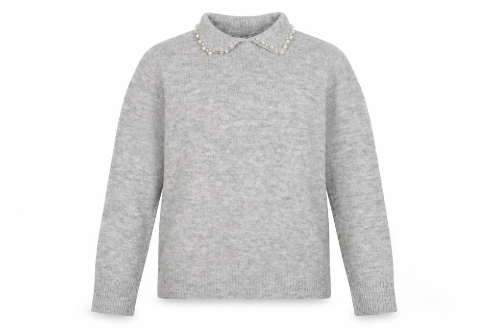Front view of M&Co Women's Grey Collared Jumper, size 10