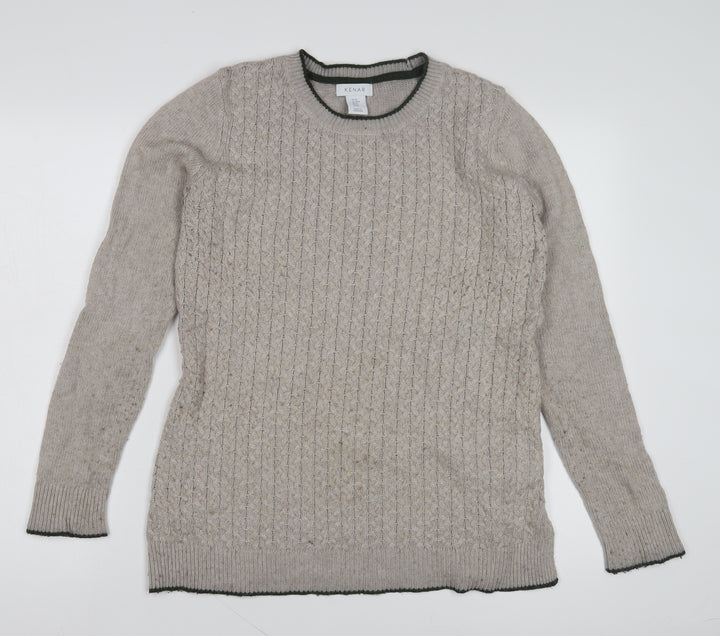 Kenar Women's Beige Cable-Knit Crew Neck Pullover Jumper M