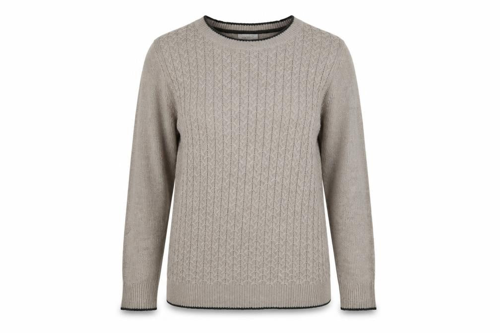 Front view of Kenar Women's Beige Cable-Knit Crew Neck jumper M