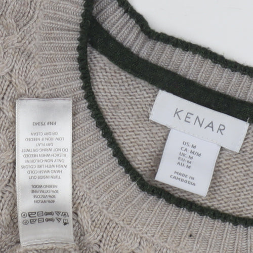 Kenar Women's Beige Cable-Knit Crew Neck Pullover Jumper M