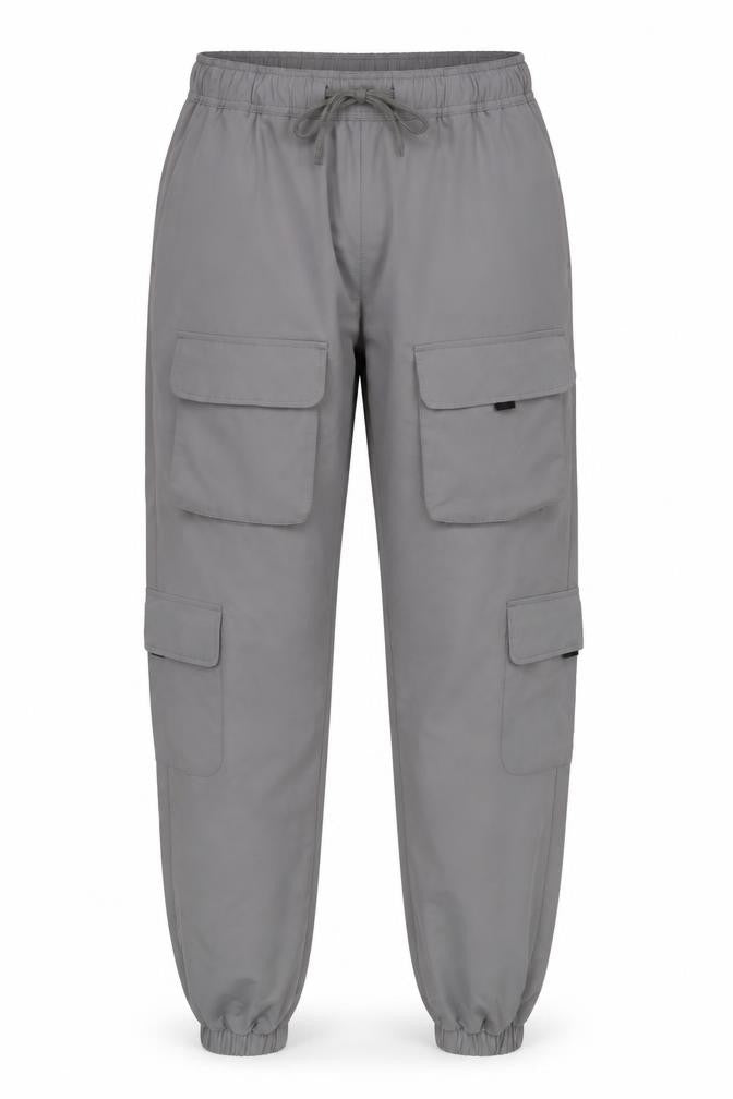 MCMXCV Women's Grey Cargo Trousers, M, Casual Elastic Waist