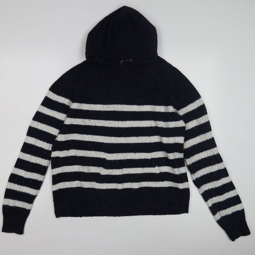 Marks and Spencer Women's Black Striped Knit Hoodie M