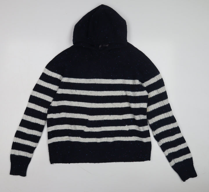 Marks and Spencer Women's Black Striped Knit Hoodie M