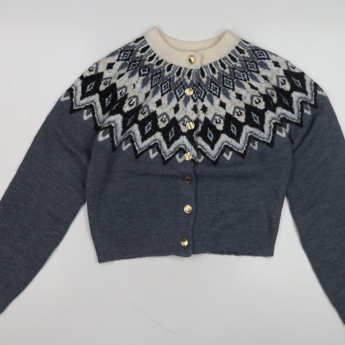 H&M Women's Blue Fair Isle Pattern Cardigan XS