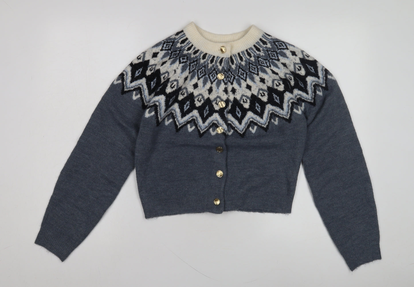 H&M Women's Blue Fair Isle Pattern Cardigan XS