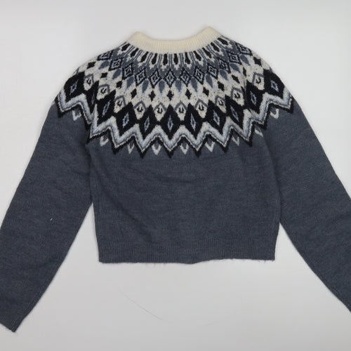 H&M Women's Blue Fair Isle Pattern Cardigan XS