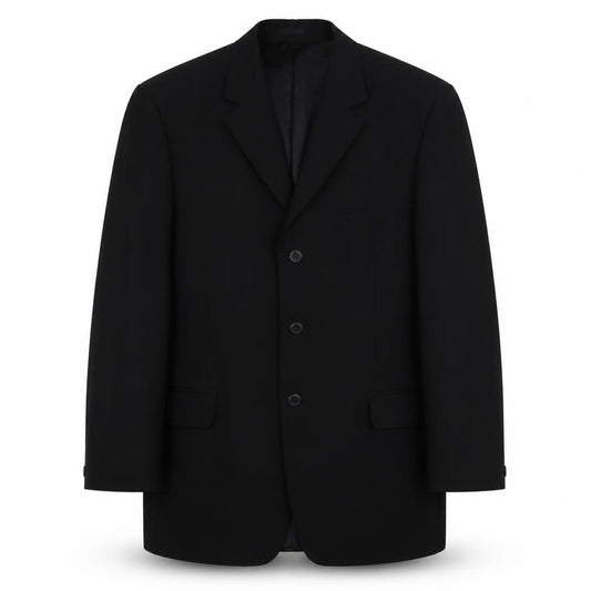 Front view of Copperstone Men's Black Blazer, size 44, Regular Fit