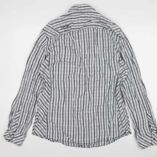 Next Men's Grey Slim Fit Striped Button-Up Shirt L