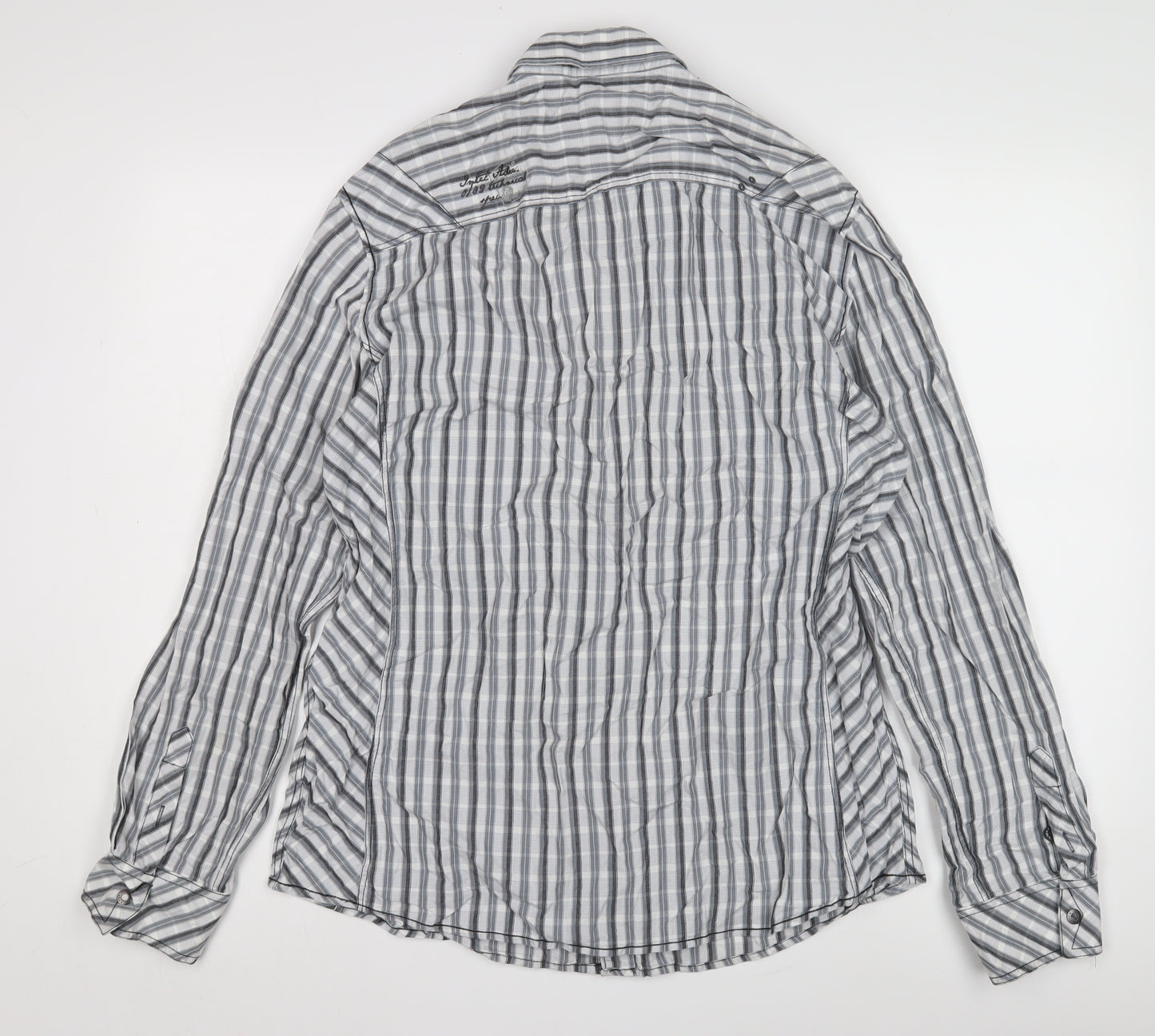 Next Men's Grey Slim Fit Striped Button-Up Shirt L