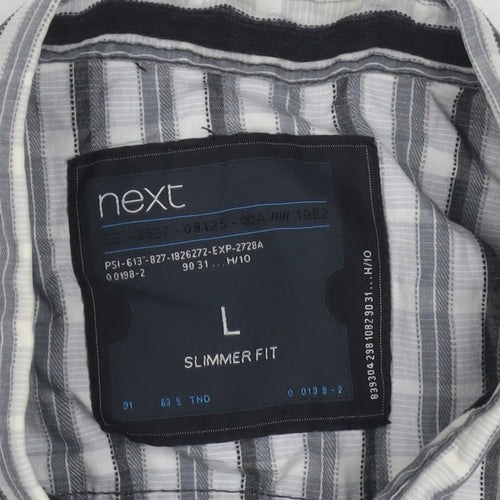 Next Men's Grey Slim Fit Striped Button-Up Shirt L