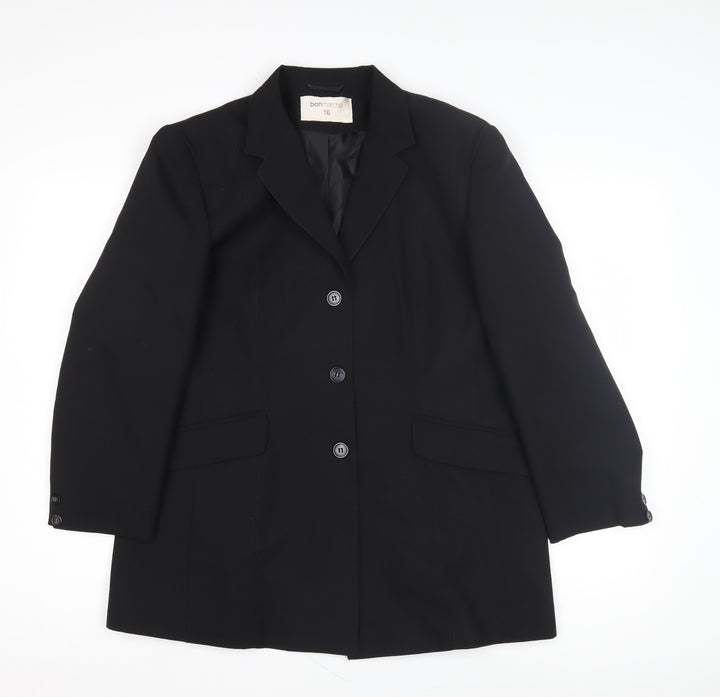 Bonmarché Women's Black Blazer Size 16 Button Closure