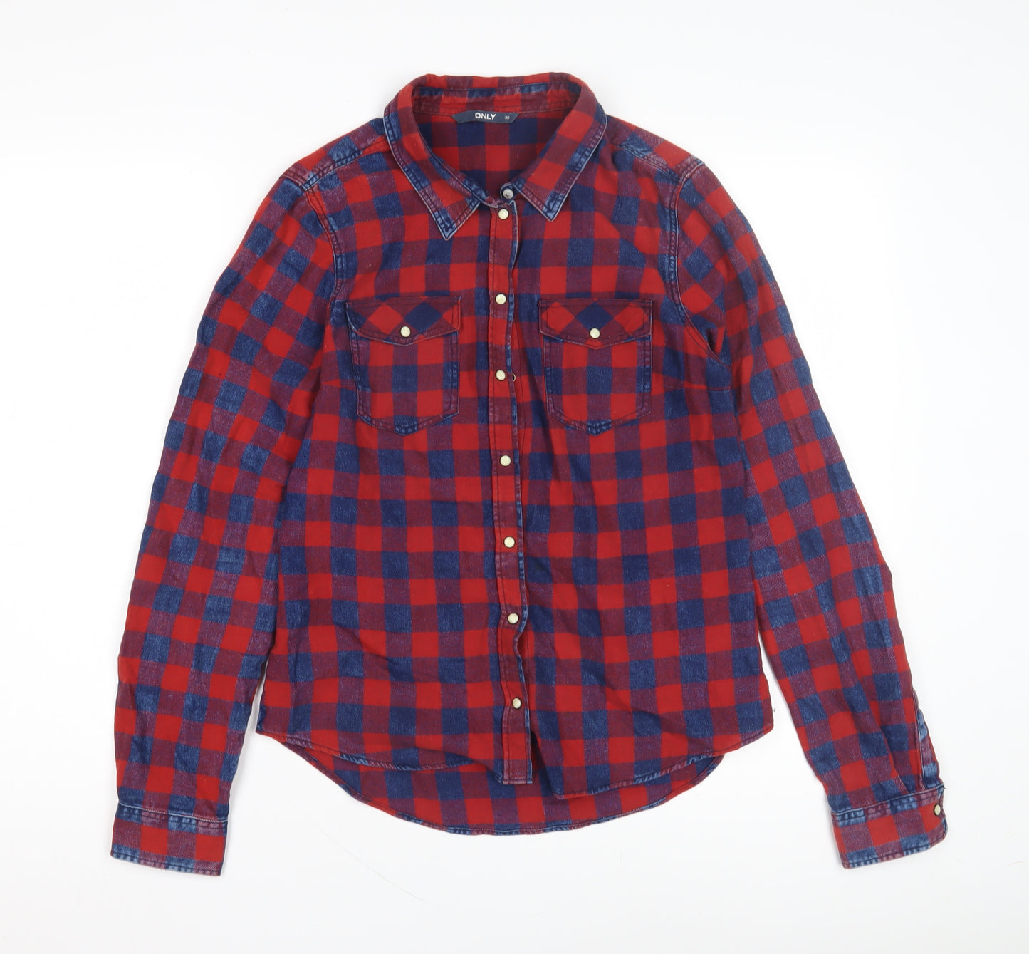 ONLY Women's Red Check Button-Up Shirt Size 8