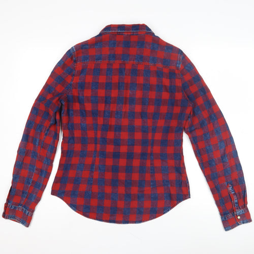 ONLY Women's Red Check Button-Up Shirt Size 8