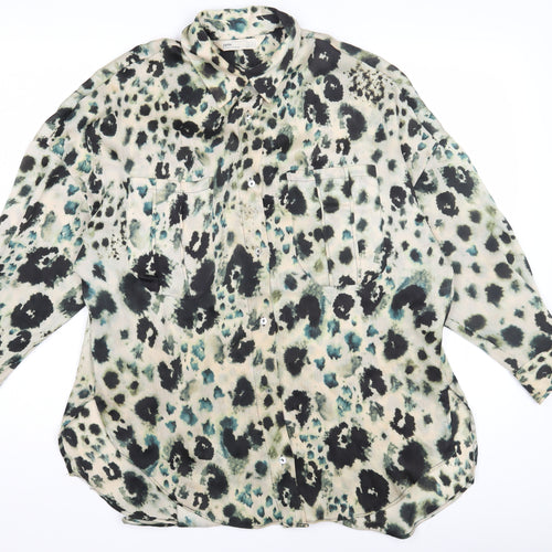 Zara Women's Multicoloured Animal Print Button-Up XS