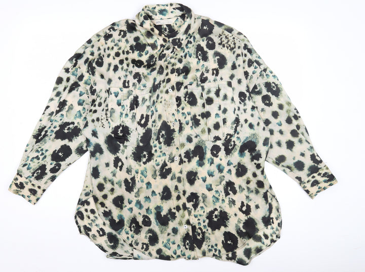 Zara Women's Multicoloured Animal Print Button-Up XS
