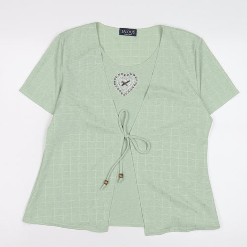 Saloos Women's Green Check Embroidered Top - L